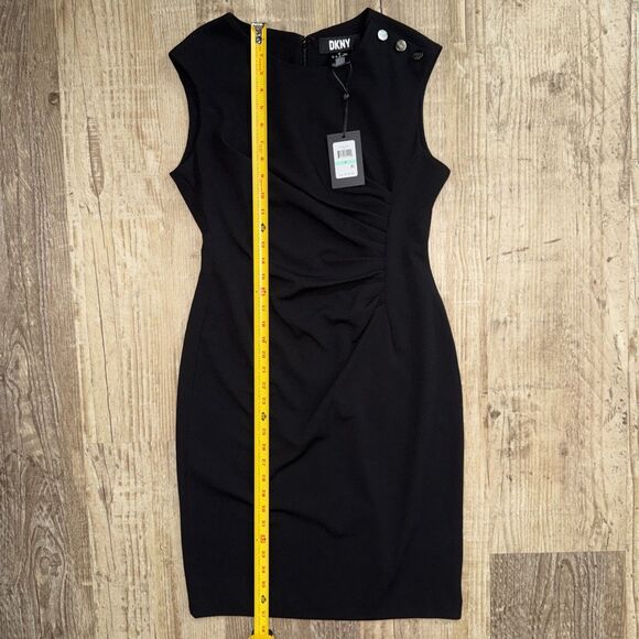 DKNY Dress 8 NWT Black Sleeveless Ruched Stretch Sheath - Picture 4 of 6